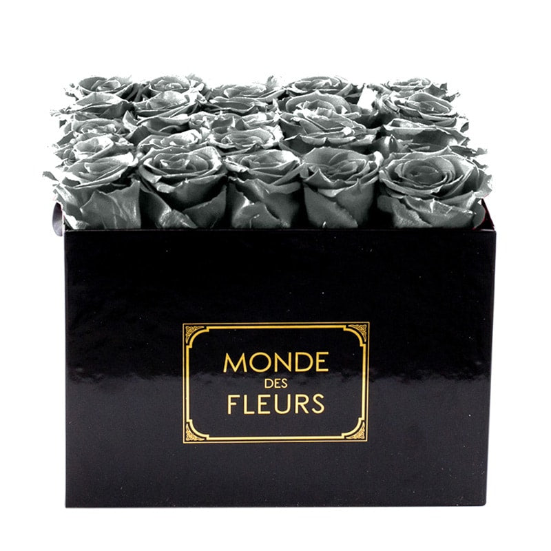 Flowerbox Rosenbox Metallic Silber - MONDE DES FLEURS