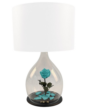 Moderne Designerlampe mit weißem Lampenschirm und Infinityrose Monde des Fleurs