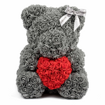 Rosen Teddybär mit Herz Groß (Grau/Weiss)