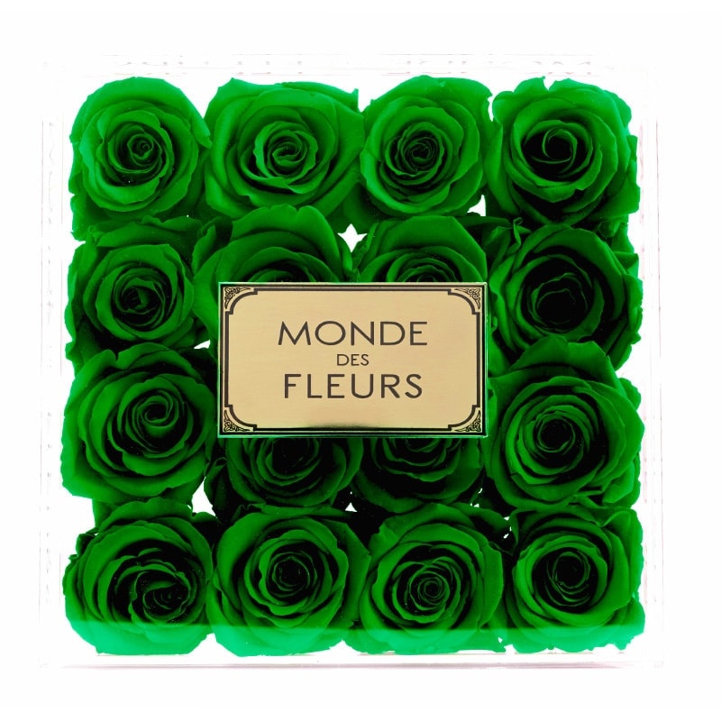 Acryl Flowerbox Rosenbox mit grünen Rosen - MONDE DES FLEURS