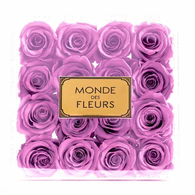 Acryl Flowerbox Rosenbox mit Rosen in Lavendel - MONDE DES FLEURS