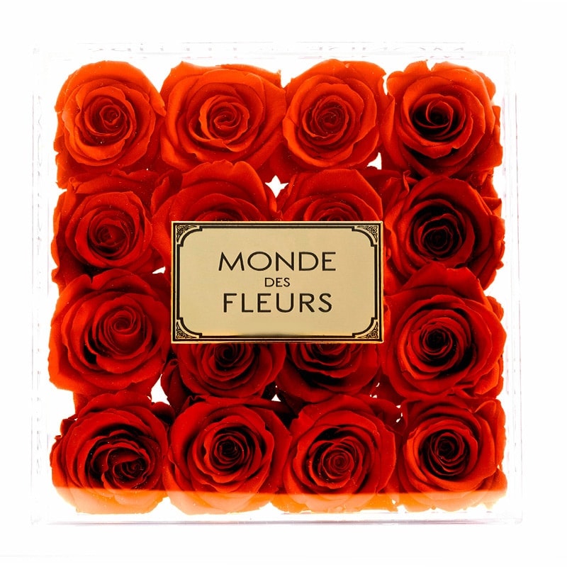 Acryl Flowerbox Rosenbox mit Rosen in Orange - MONDE DES FLEURS