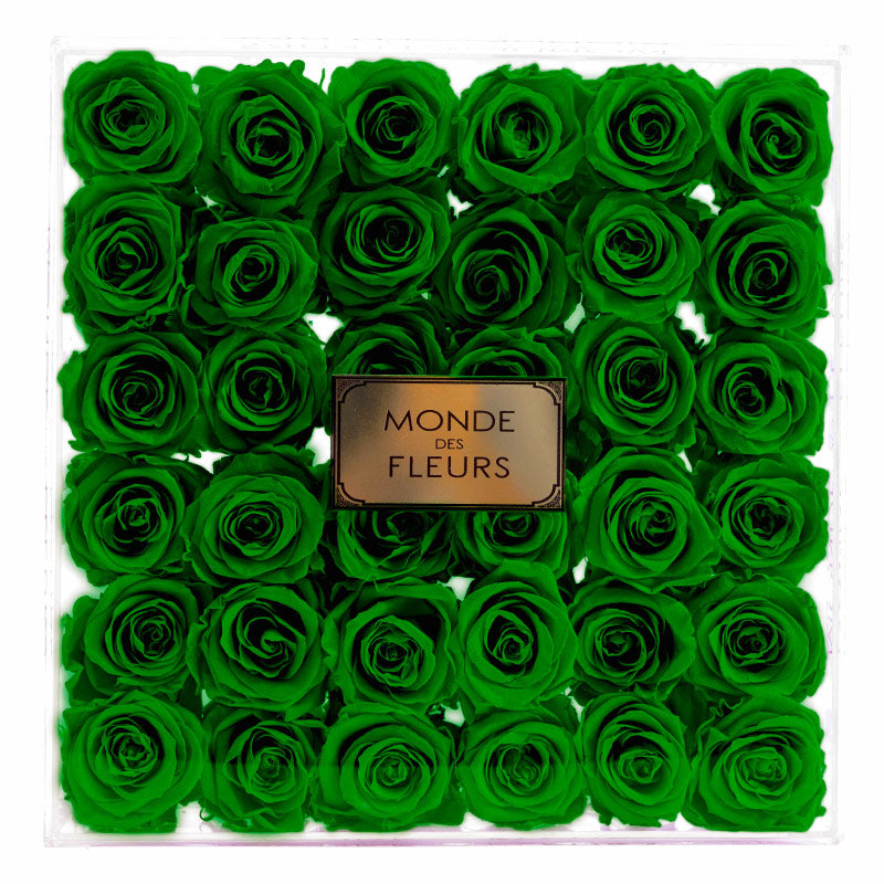 Acryl Flowerbox Rosenbox Grüne Rosen - MONDE DES FLEURS