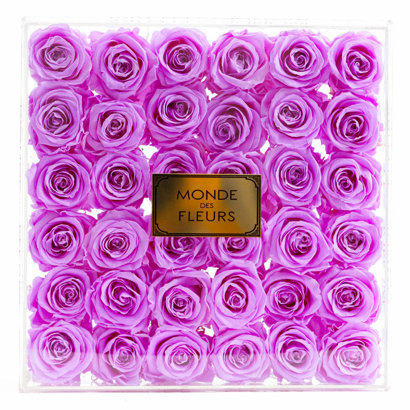 Acryl Flowerbox Rosenbox mit Rosen in Lavendel - MONDE DES FLEURS