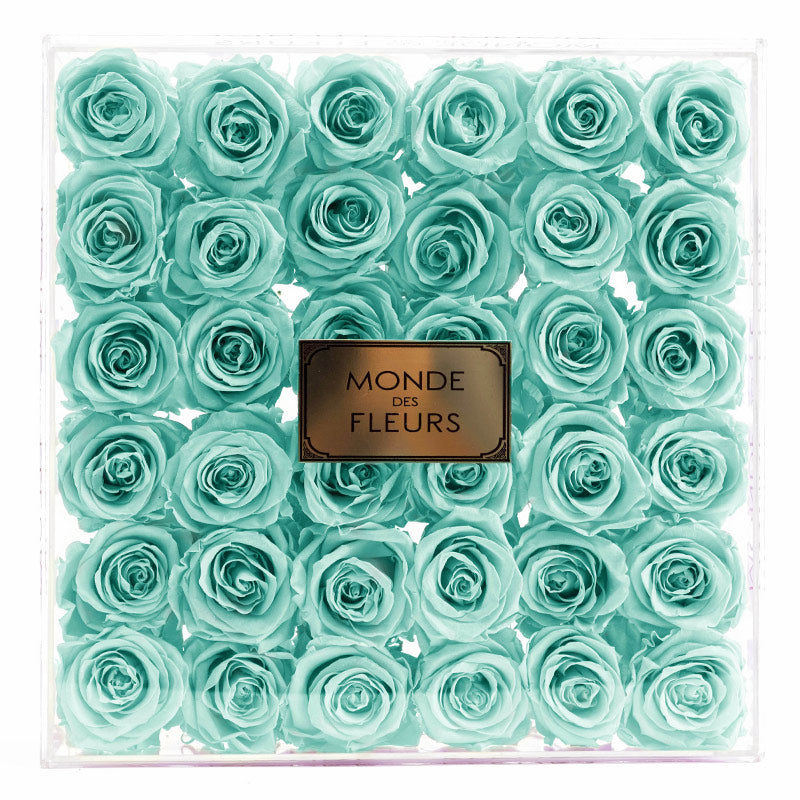 Acryl Flowerbox Rosenbox mit Rosen in Minz Grün - MONDE DES FLEURS