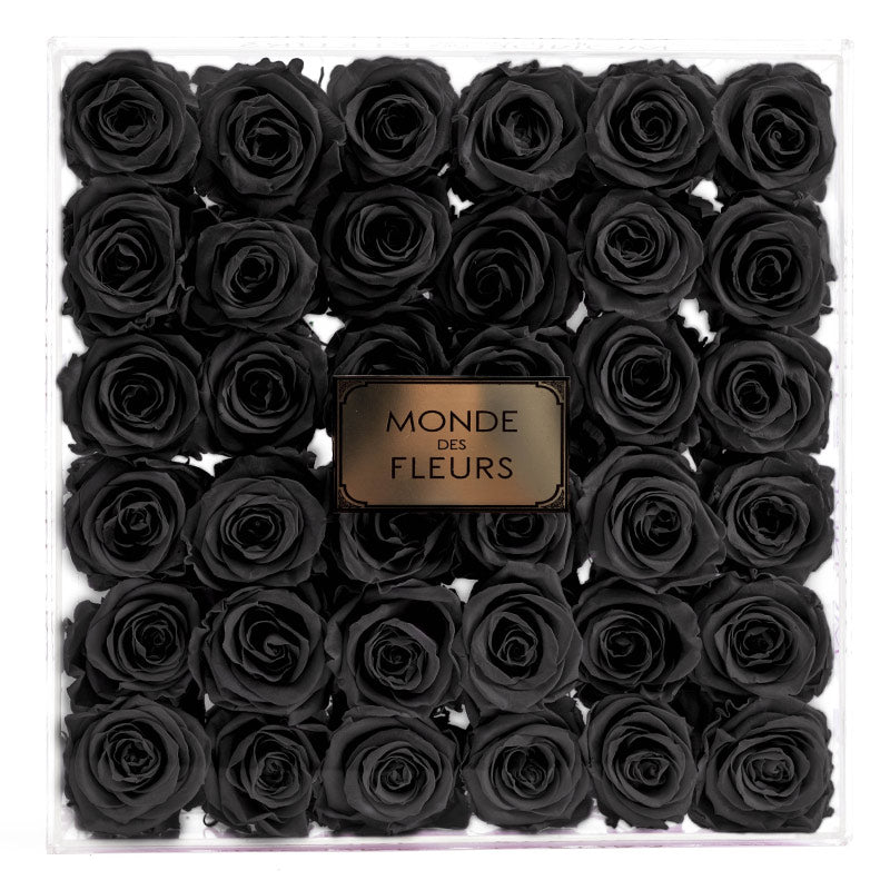 Acryl Flowerbox Rosenbox mit Rosen in Schwarz - MONDE DES FLEURS