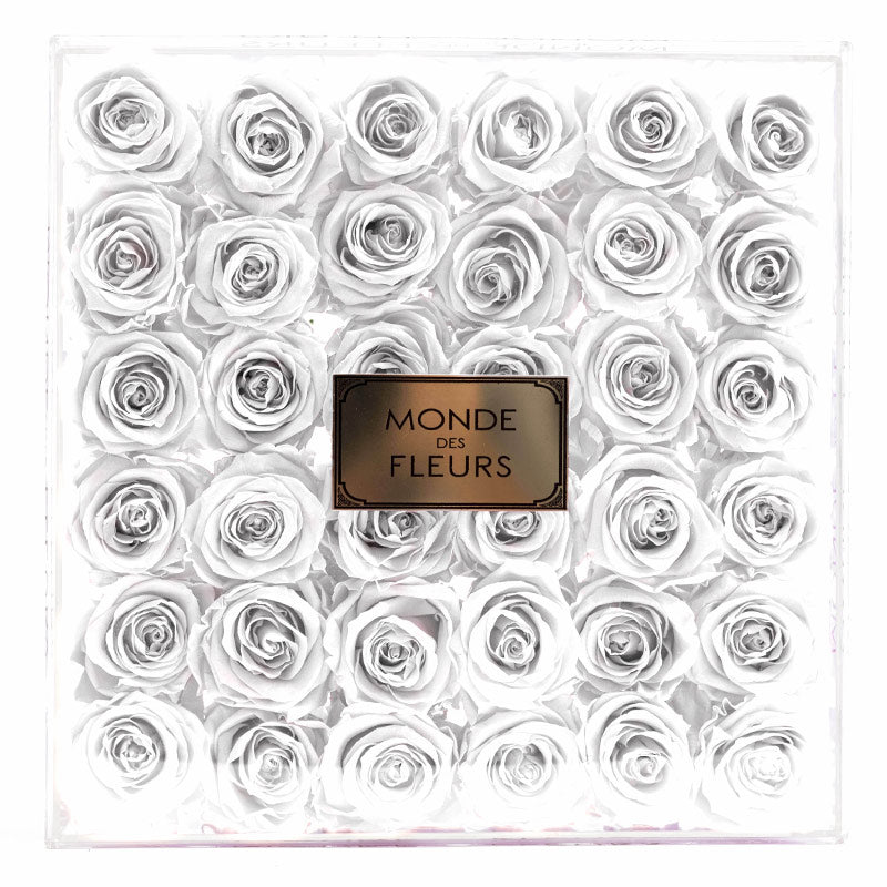 Acryl Flowerbox Rosenbox mit Rosen in Weiss - MONDE DES FLEURS