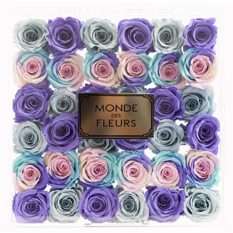 Acryl Flowerbox Rosenbox mit Rosen in Rainbow - MONDE DES FLEURS