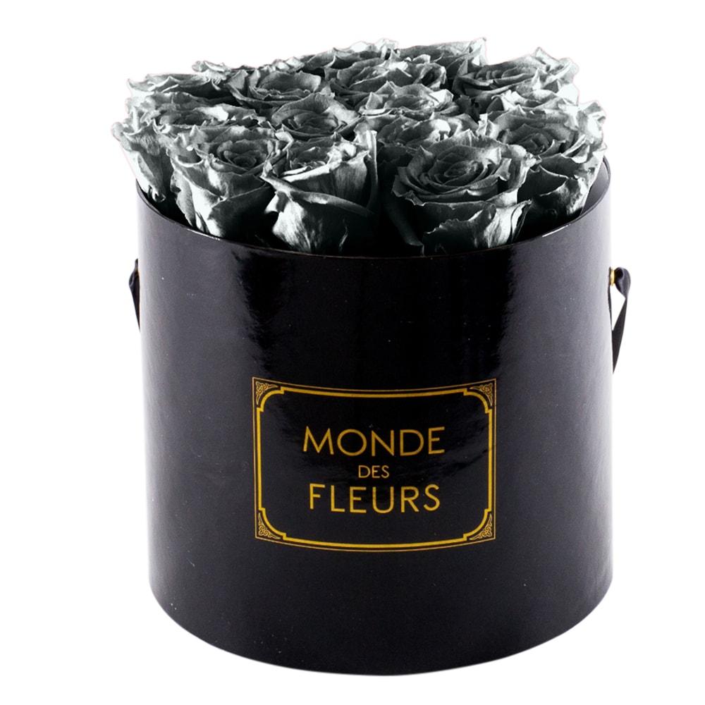 Flowerbox Rosenbox metallic silber - MONDE DES FLEURS