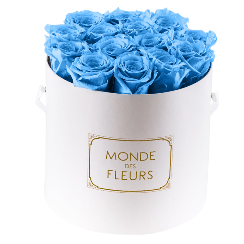 Flowerbox Rund Weiß Baby Blau - MONDE DES FLEURS