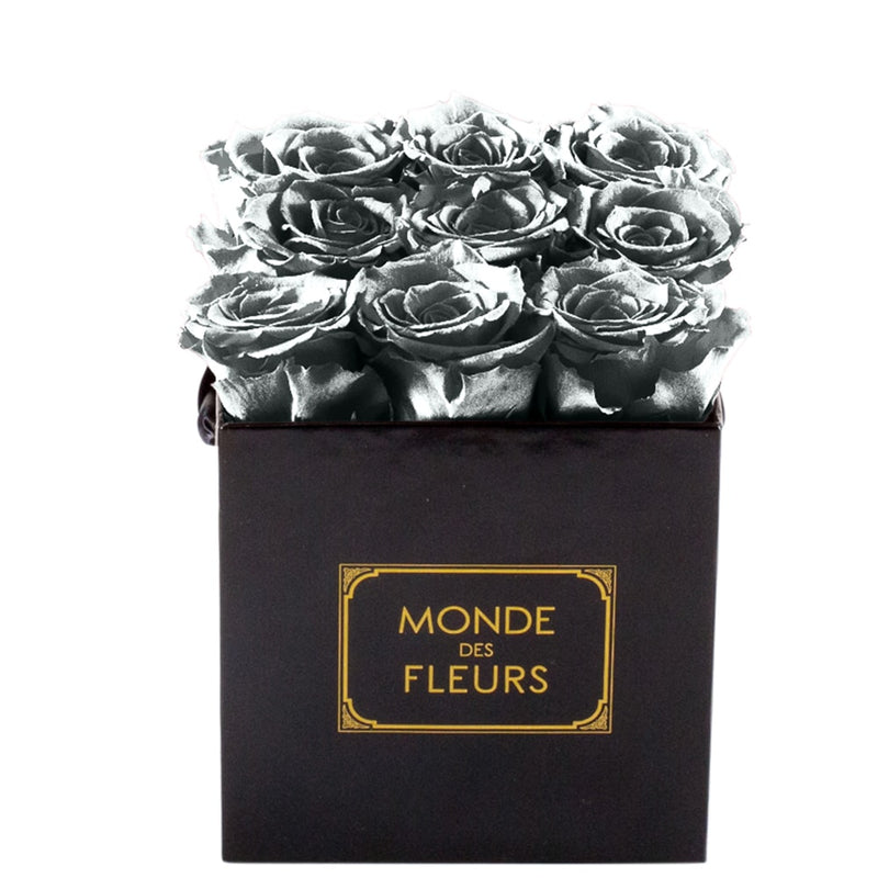 Flowerbox Rosenbox metallic silber - MONDE DES FLEURS