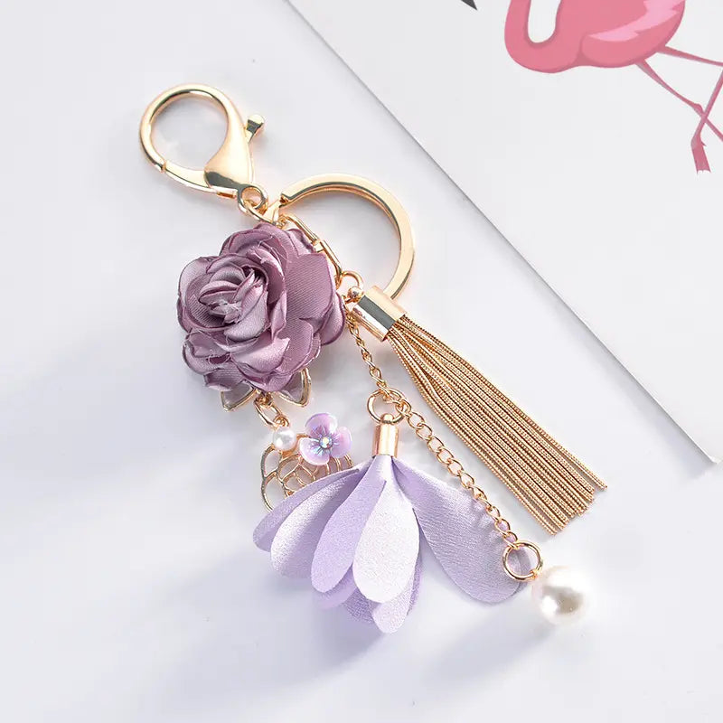 Das Perfekte Geschenk, Schlüsselanhänger mit Mini Rose Farbe Lilla